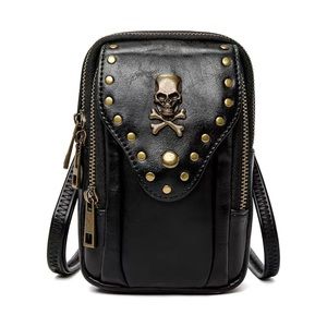 Skull Studded Crossbody Mini Moto Phone Bag